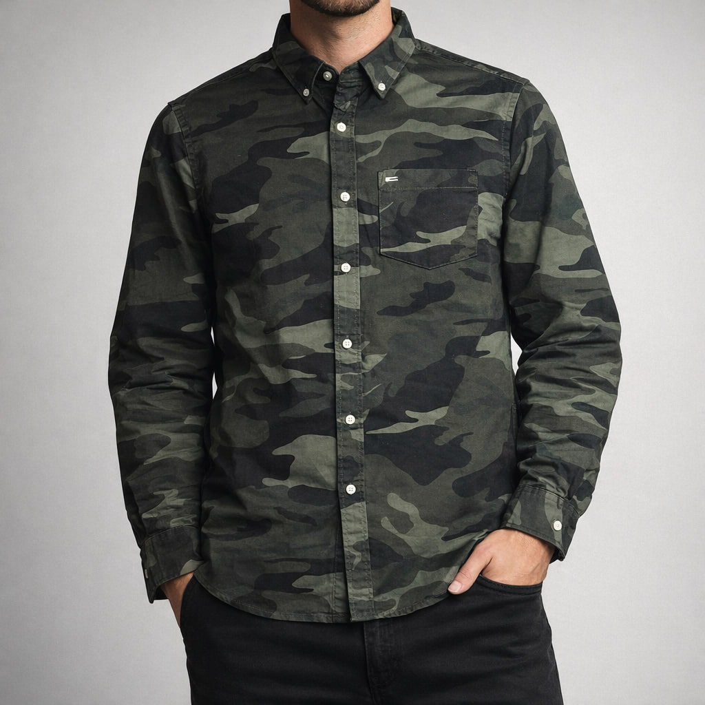 پیراهن چریکی  استوک اورجینال Jack & Jones سایز L -استوک مارک باز