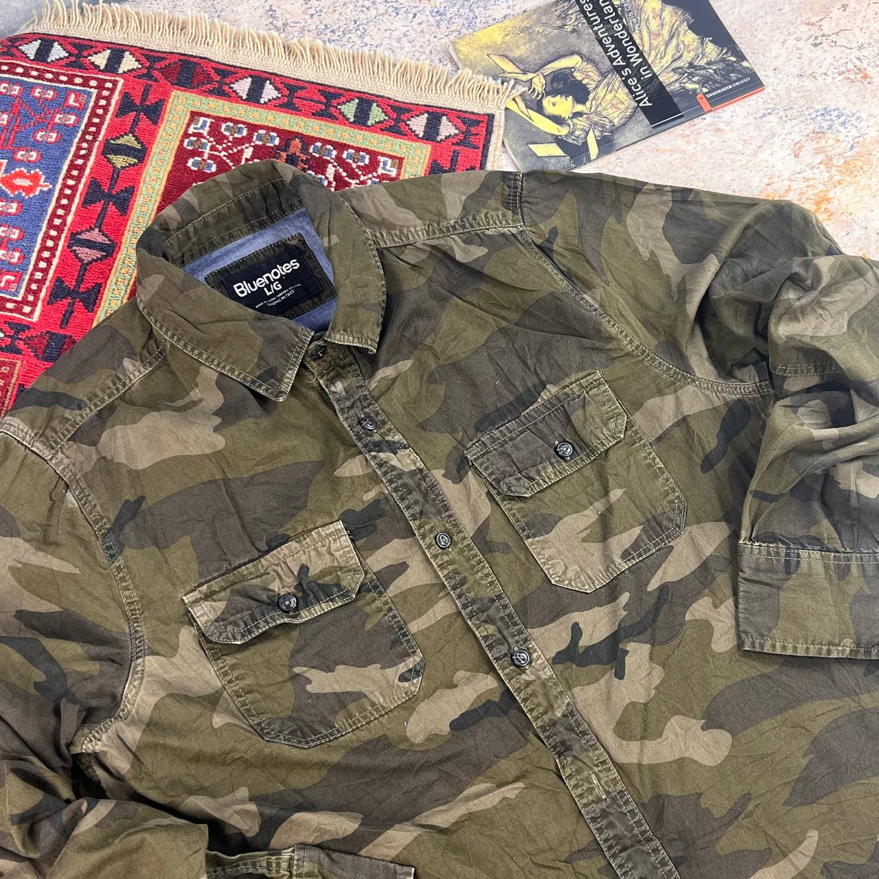 پیراهن استوک اورجینال مردانه Bluenotes طرح ارتشی سایز L | کتان- استوک مارک باز