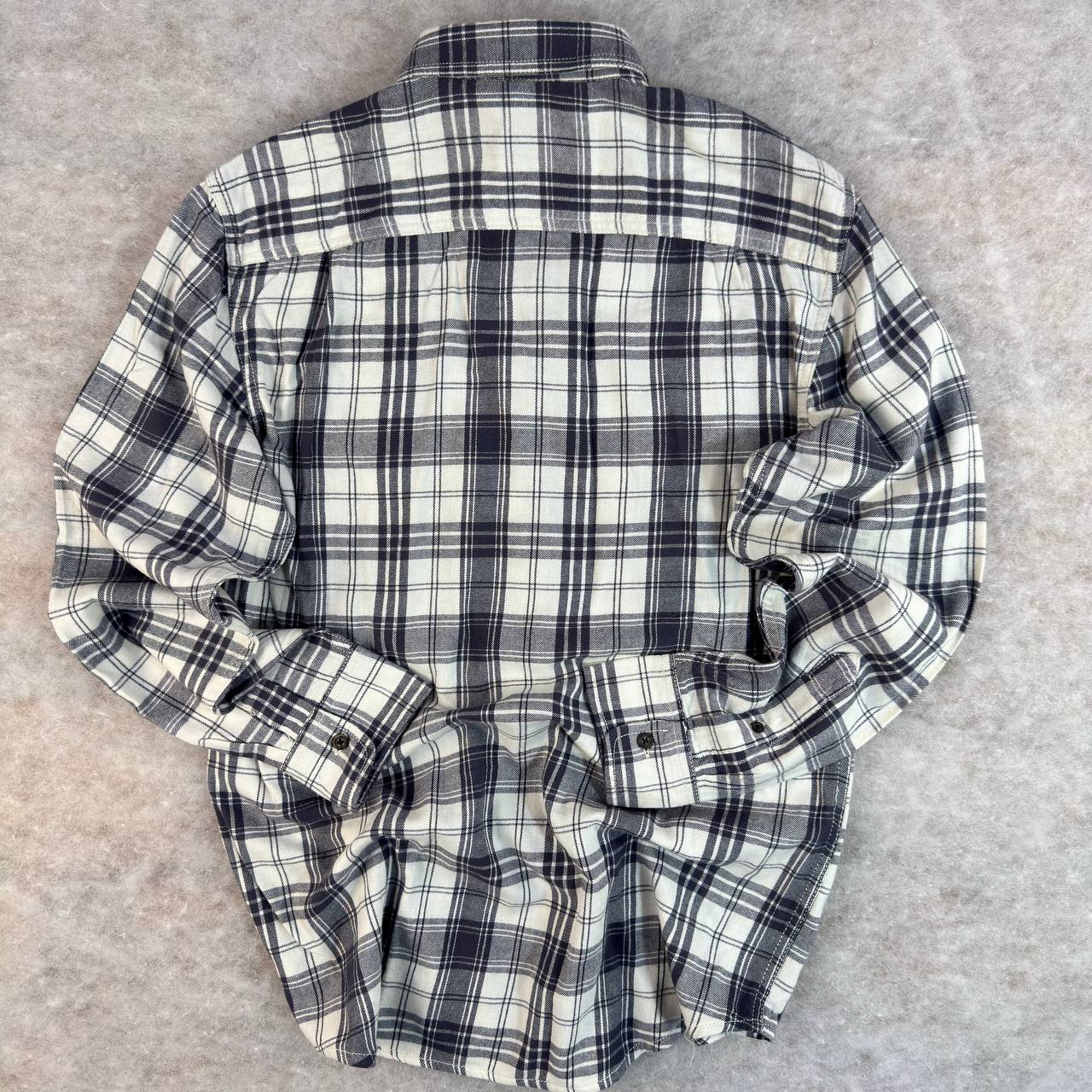 پیراهن چهارخانه فلانل طوسی سفید استوک اورجینال سایز S | استوک مارک باز