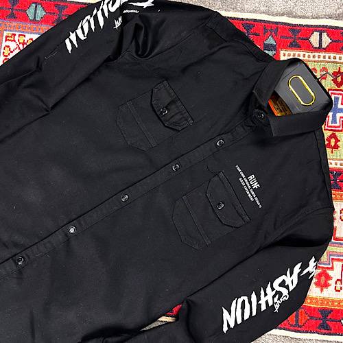 پیراهن کتان کشی مشکی  نوجوان طرح دار | استوک اورجینال | استوک مارک باز