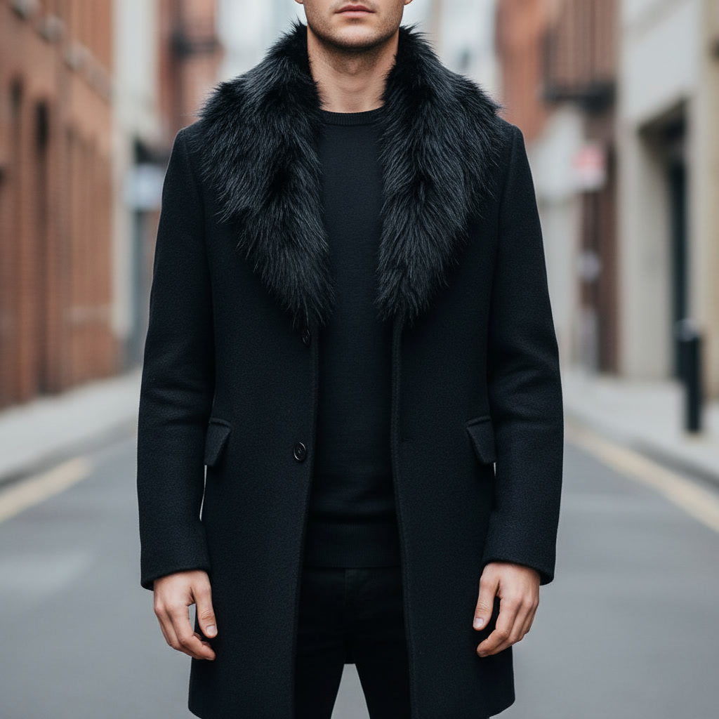 پالتو پشمی یقه‌خز مردانه ایتالیایی | کیفیت لوکس استوک مارکباز