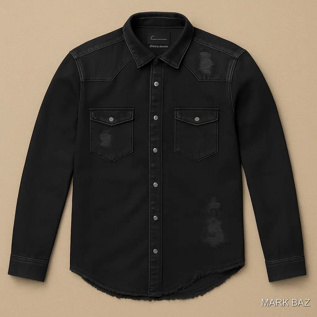 پیراهن جین مشکی دیسترس مردانه استوک اورجینال | استوک مارکباز