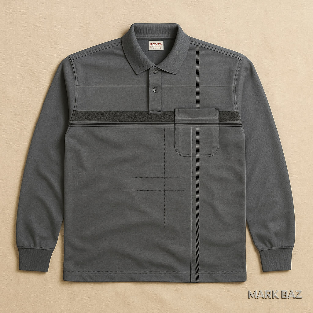 پولوشرت آستین‌بلند مردانه خاکستری سایز 2XL اورجینال