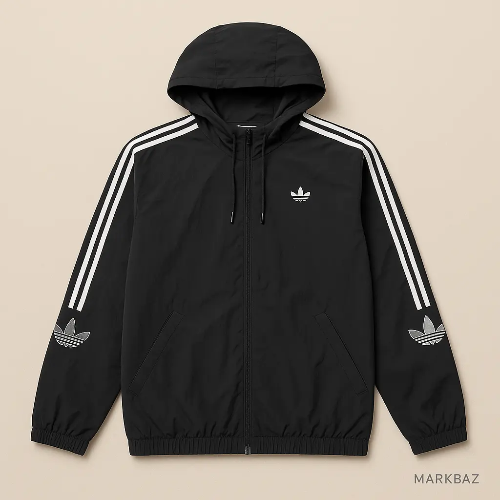 بادگیر مشکی مردانه آدیداس اورجینال با سه خط سفید کلاسیک و زیپ اصلی آدیداس