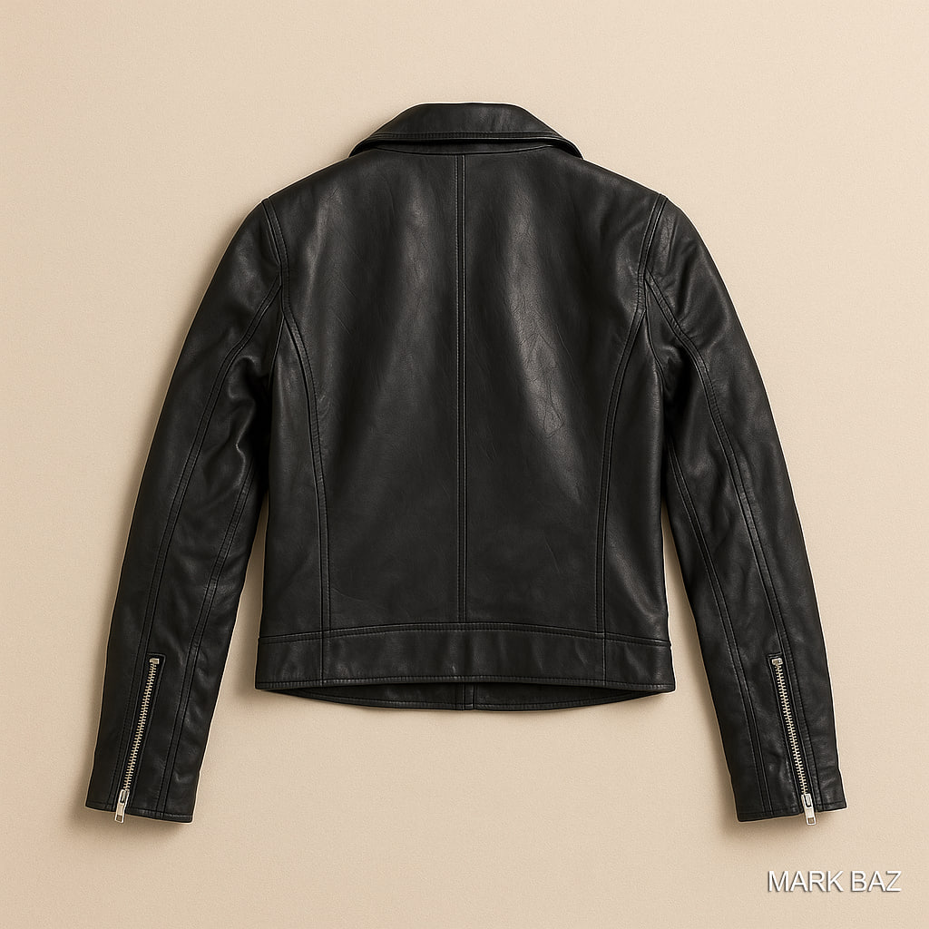 کاپشن چرمی زنانه استرادیواریوس مدل بایکر | اورجینال چرم طبیعی