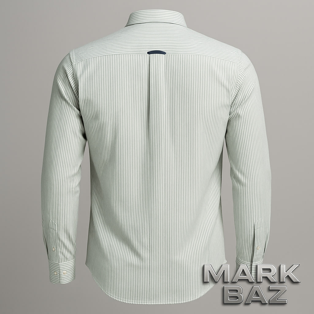 پیراهن مردانه ANTELOPUS آستین بلند راه‌راه عمودی سبز و سفید از جنس 100٪ کتان نخی اورجینال ساخت چین | مناسب استایل روزانه و اسپرت