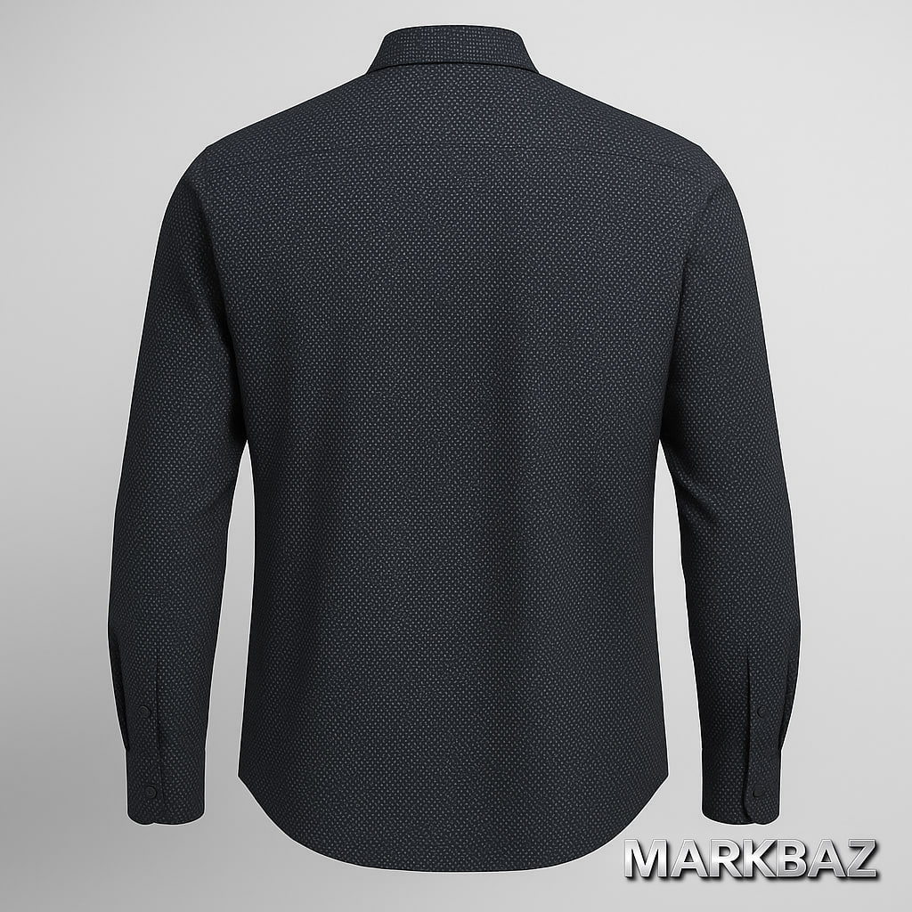 پیراهن مردانه آستین بلند C&A مشکی با طرح ریزگل سفید | برند اصیل اروپایی C&A هلند – اورجینال و در حد آکبند