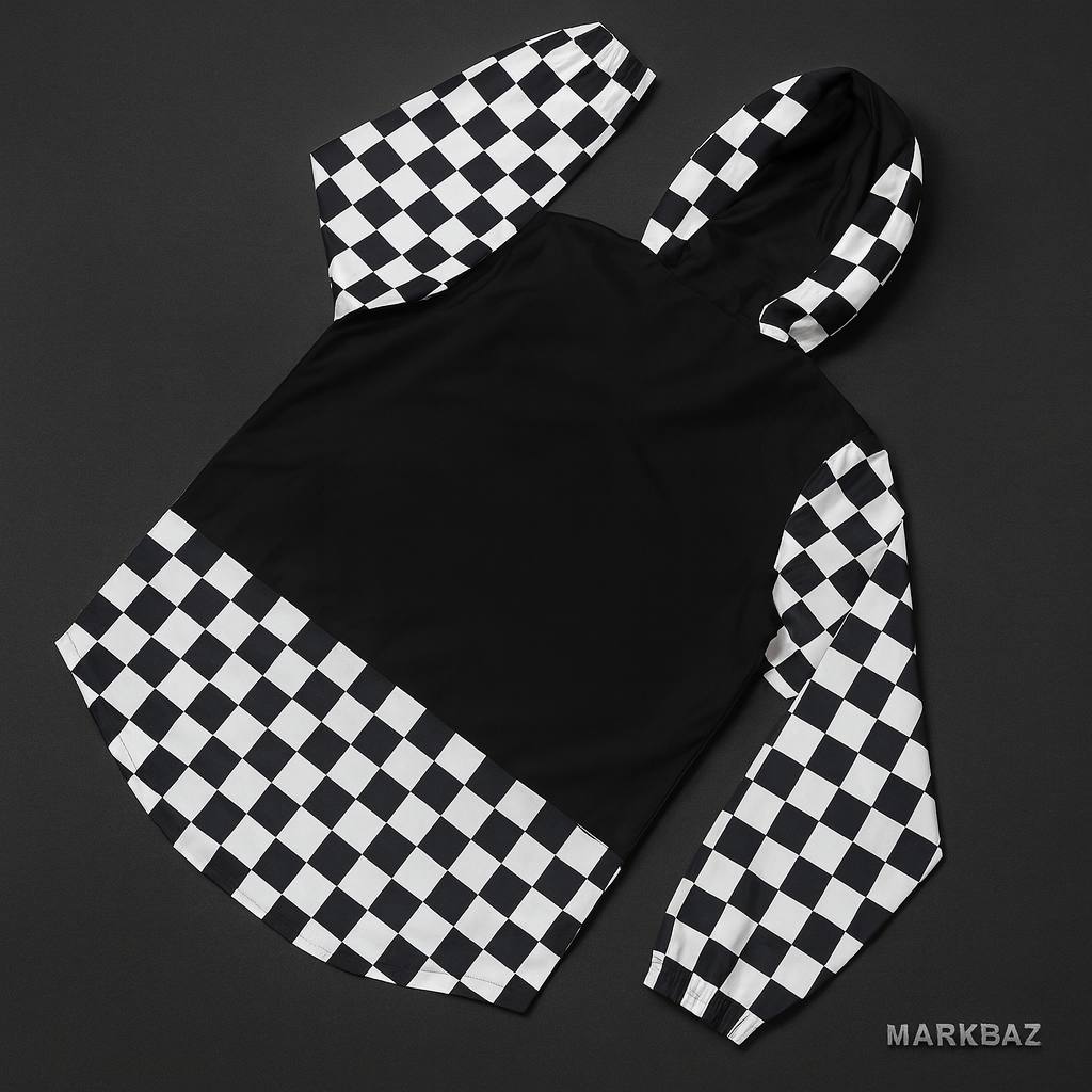 بادگیر نیم‌زیپ برند ونس Vans مدل Checkerboard مشکی سفید