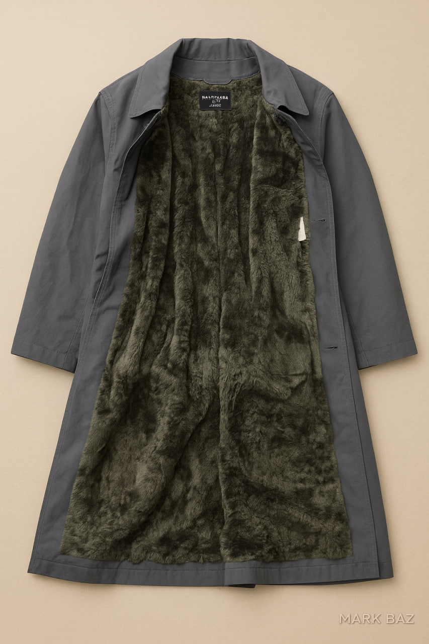 کت BALENCIAGA POUR GULF AIR ساخت فرانسه با آستر خزدار قابل جدا شدن | مدل کارآگاهی اورجینال و کمیاب