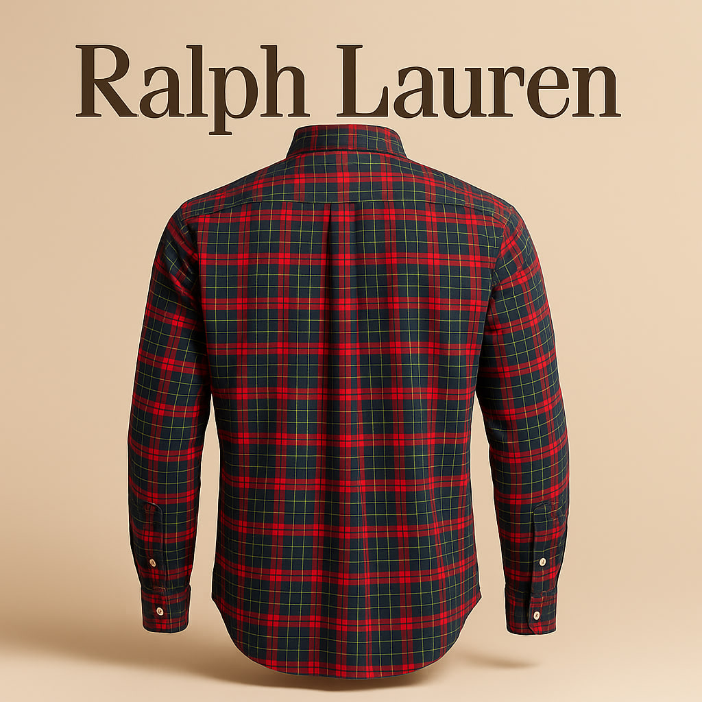 "پیراهن کتان استوک چهارخانه رالف لورن مردانه | اورجینال آمریکایی سایز لارج رنگ قرمز و سبز"