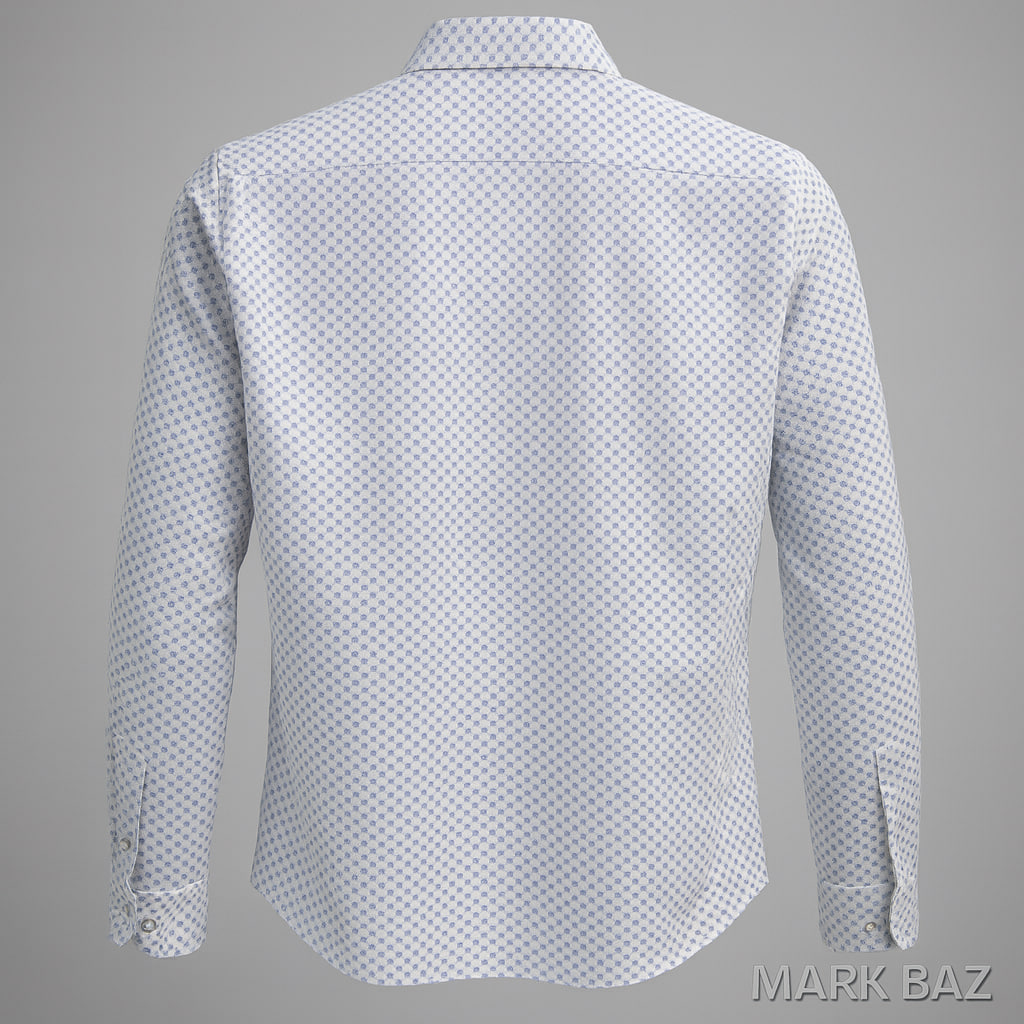 پیراهن مردانه Berta Lucci طرح گل‌ریز سفید و آبی مدل Slim Fit سایز XL با ضمانت اورجینال