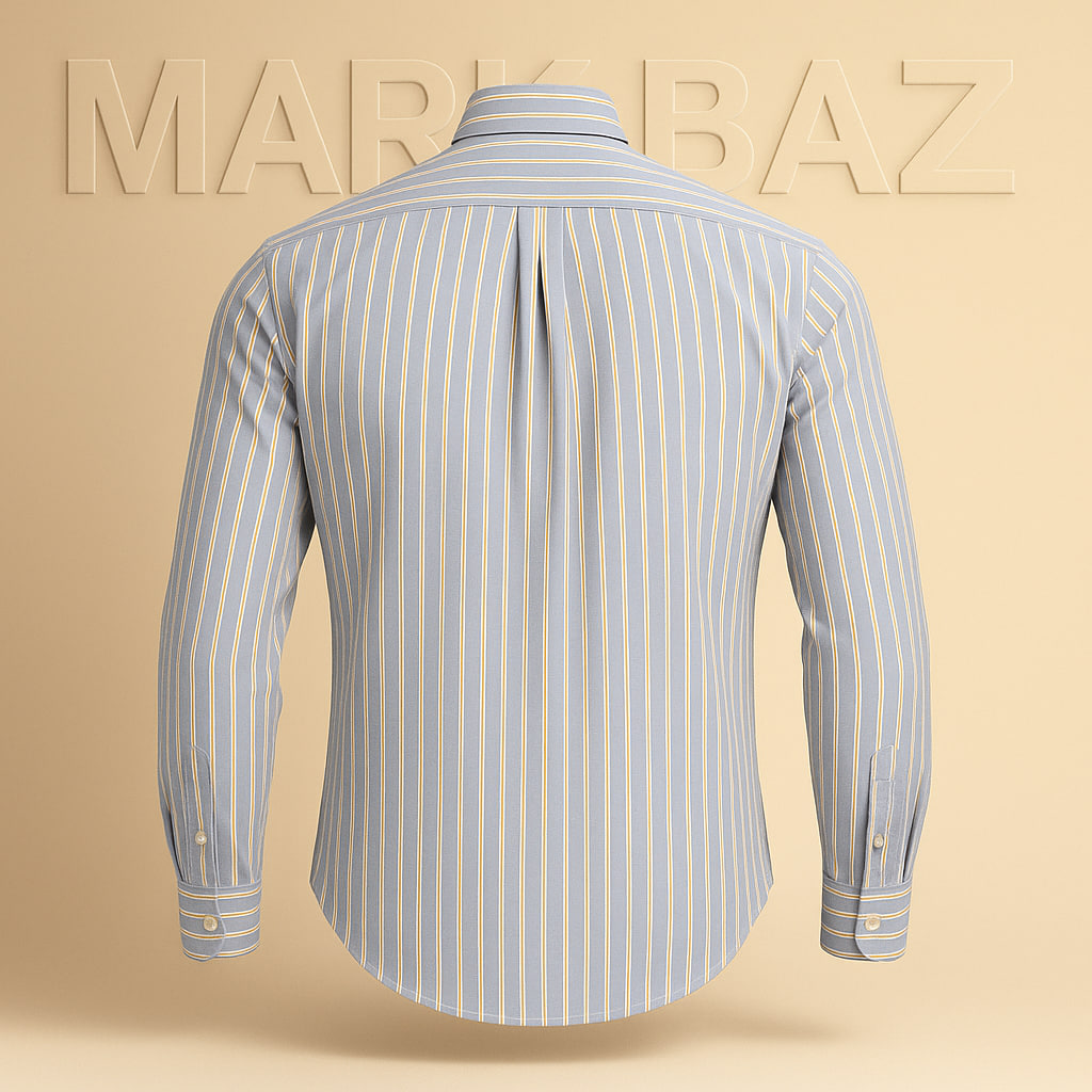 خرید پیراهن مردانه Polo Ralph Lauren آمریکایی مدل راه‌راه آبی زرد سفید با 3 دگمه اضافی  سایز M | اورجینال و خاص