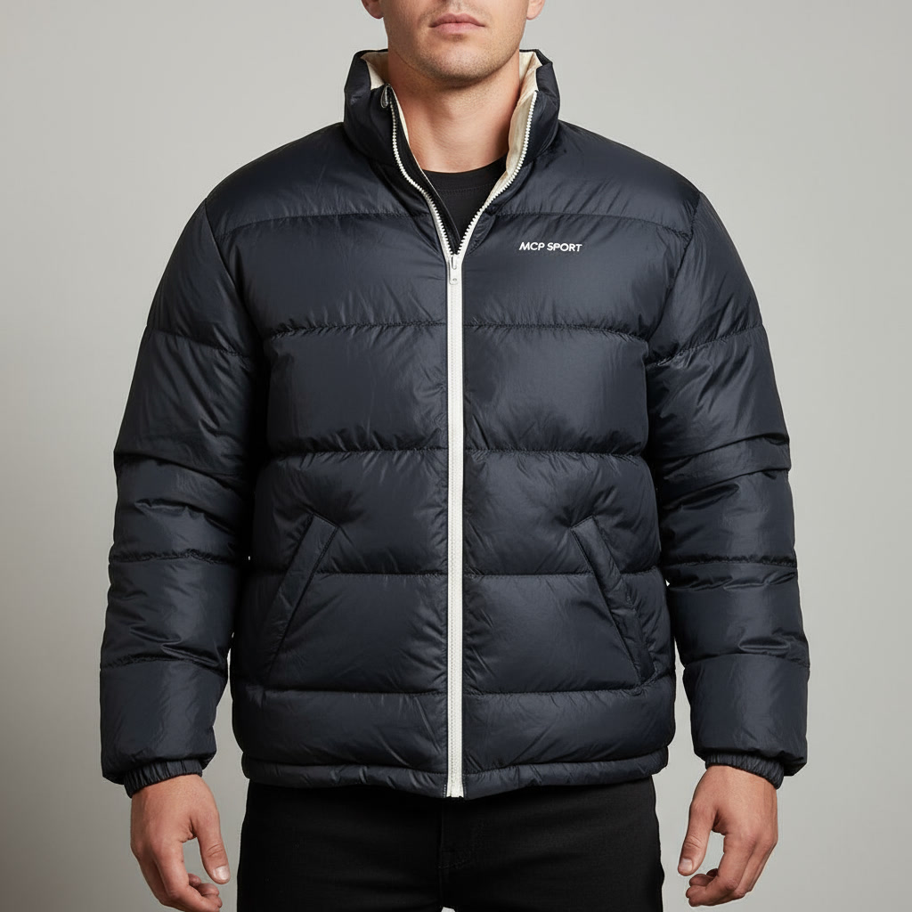 کاپشن پفی دو‌رو MCP SPORT (مشکی/کرم)؛ گرم، سبک