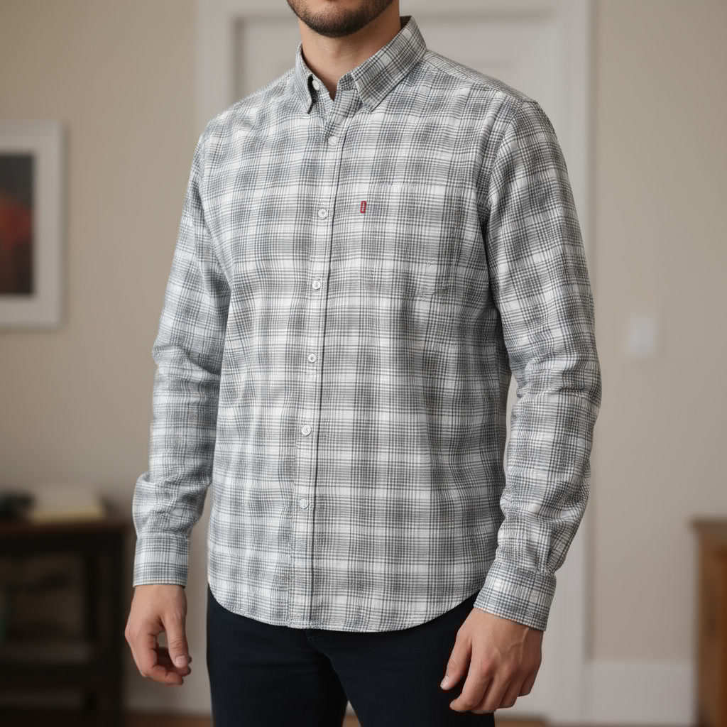 پیراهن چهارخانه لیوایز اسلیم‌فیت کتان XL (2025)