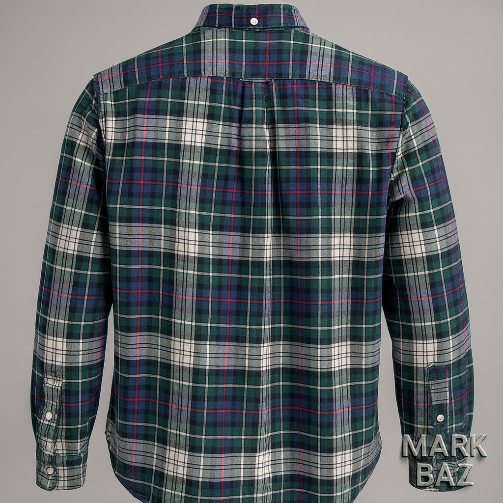 پیراهن چهارخانه مردانه J.CREW اورجینال آمریکا – 100% کتان پشمی سبز سرمه‌ای قرمز | مناسب استایل رسمی و اسپرت