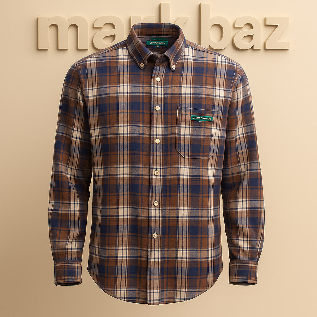 پیراهن پشمی چهارخانه مردانه اورجینال Claybrooke سایز XL از جنس نخ پنبه‌ای مقاوم (در حد آکبند – کرم)