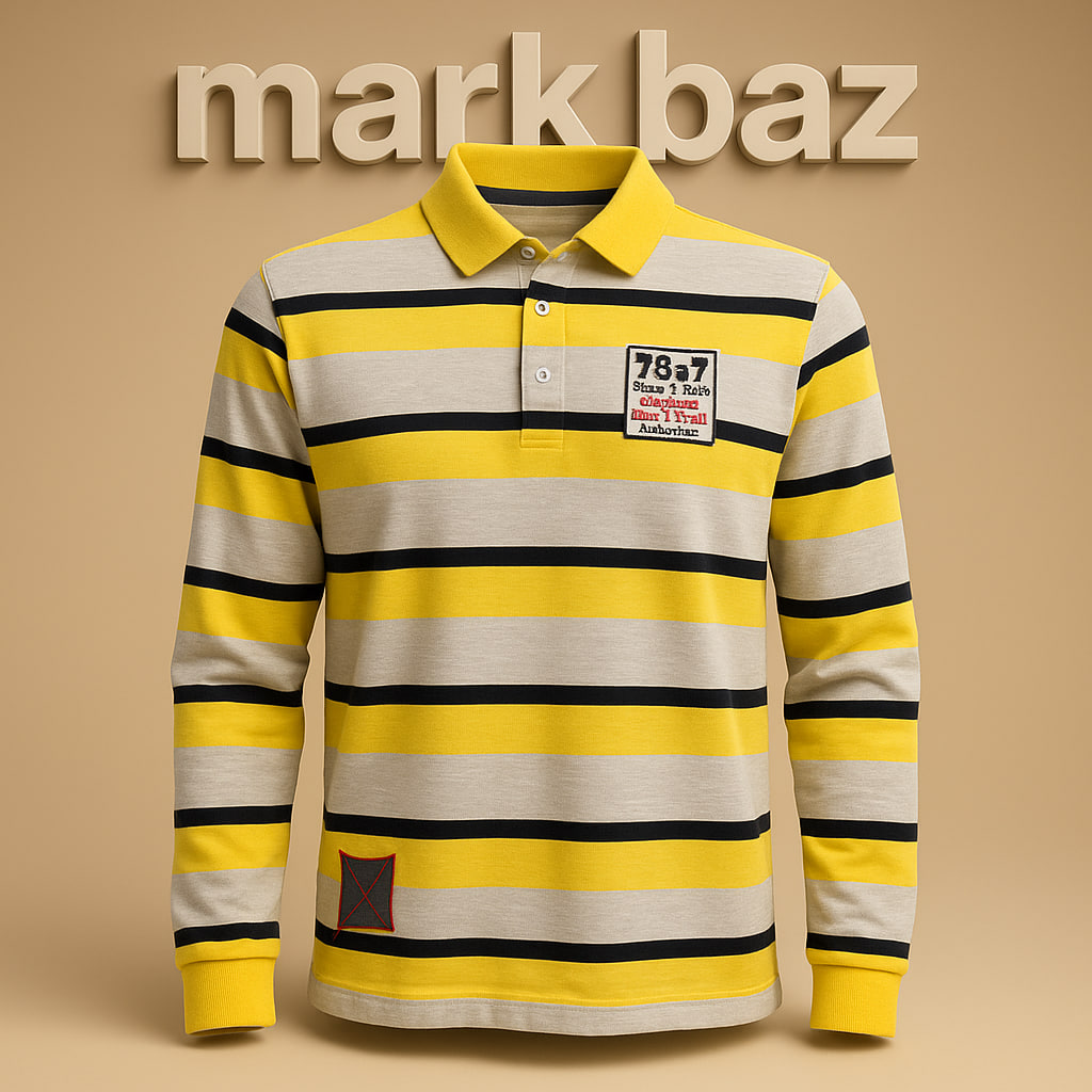 تیشرت آستین بلند مردانه اورجینال ETEN رنگ طوسی و زرد طرح‌دار | جنس 100% کتان نخی، آکبند و ضمانتی مناسب استایل اسپرت و روزانه