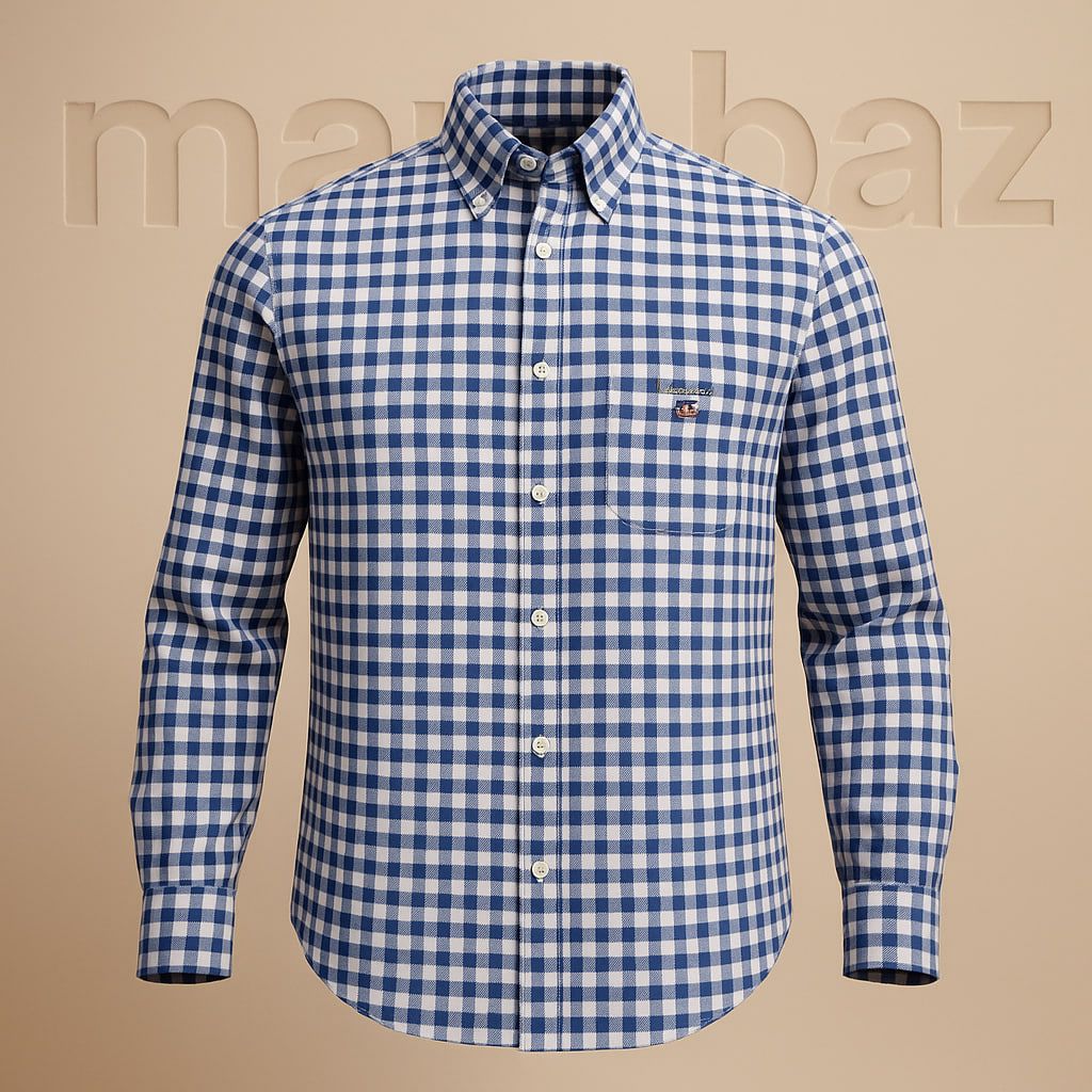 پیراهن نخی مردانه اورجینال GANT | چهارخانه آبی سفید | سایز M