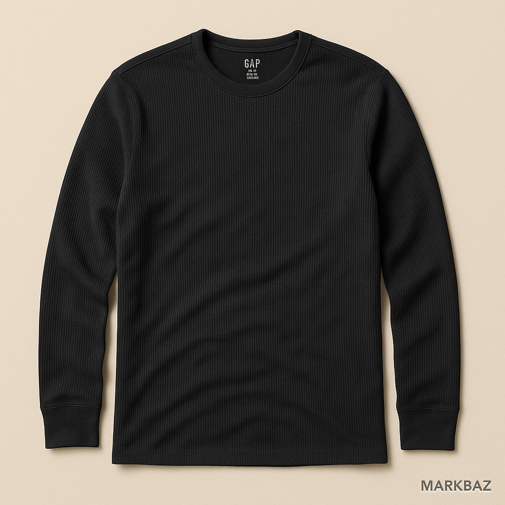 تی‌شرت آستین‌بلند (بافت) مشکی مردانه GAP مدل Waffle اورجینال