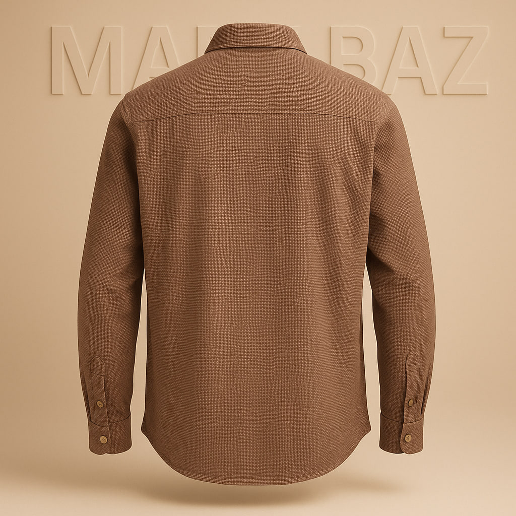 خرید پیراهن مردانه اورجینال DE BACKERS بلژیک مدل پشمی نازک چهار فصل رنگ قهوه‌ای بافت‌دار – سایز لارج (L) با ضمانت اصالت و کیفیت ممتاز