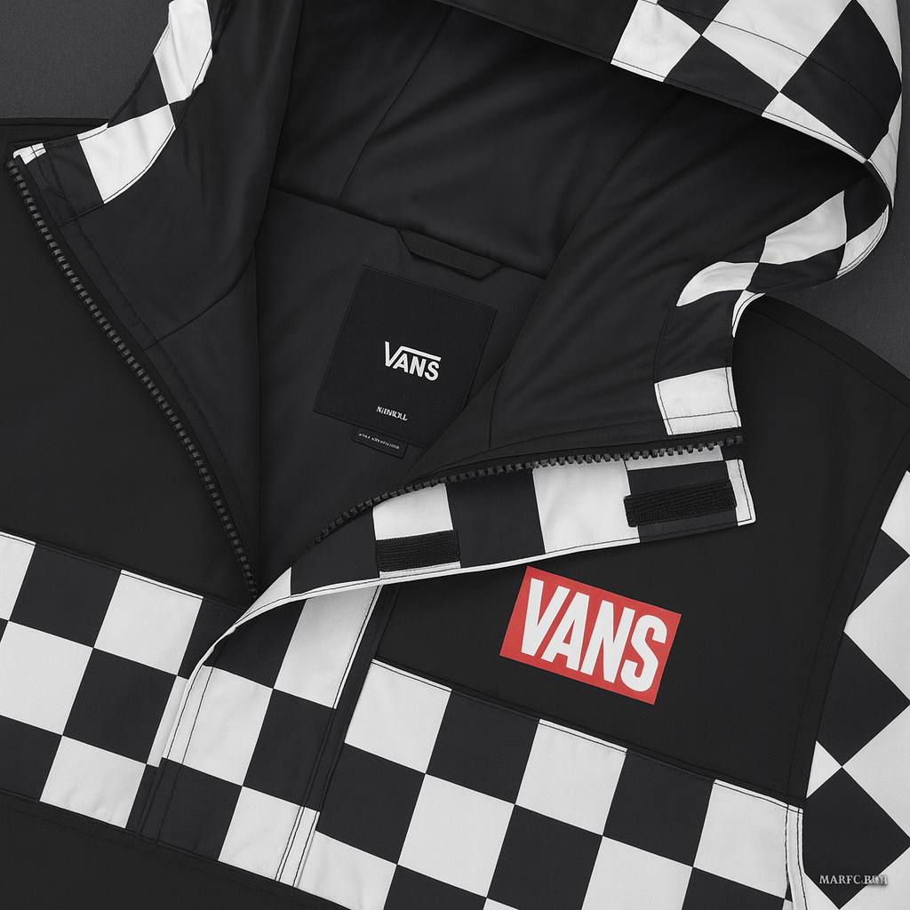 بادگیر نیم‌زیپ برند ونس Vans مدل Checkerboard مشکی سفید