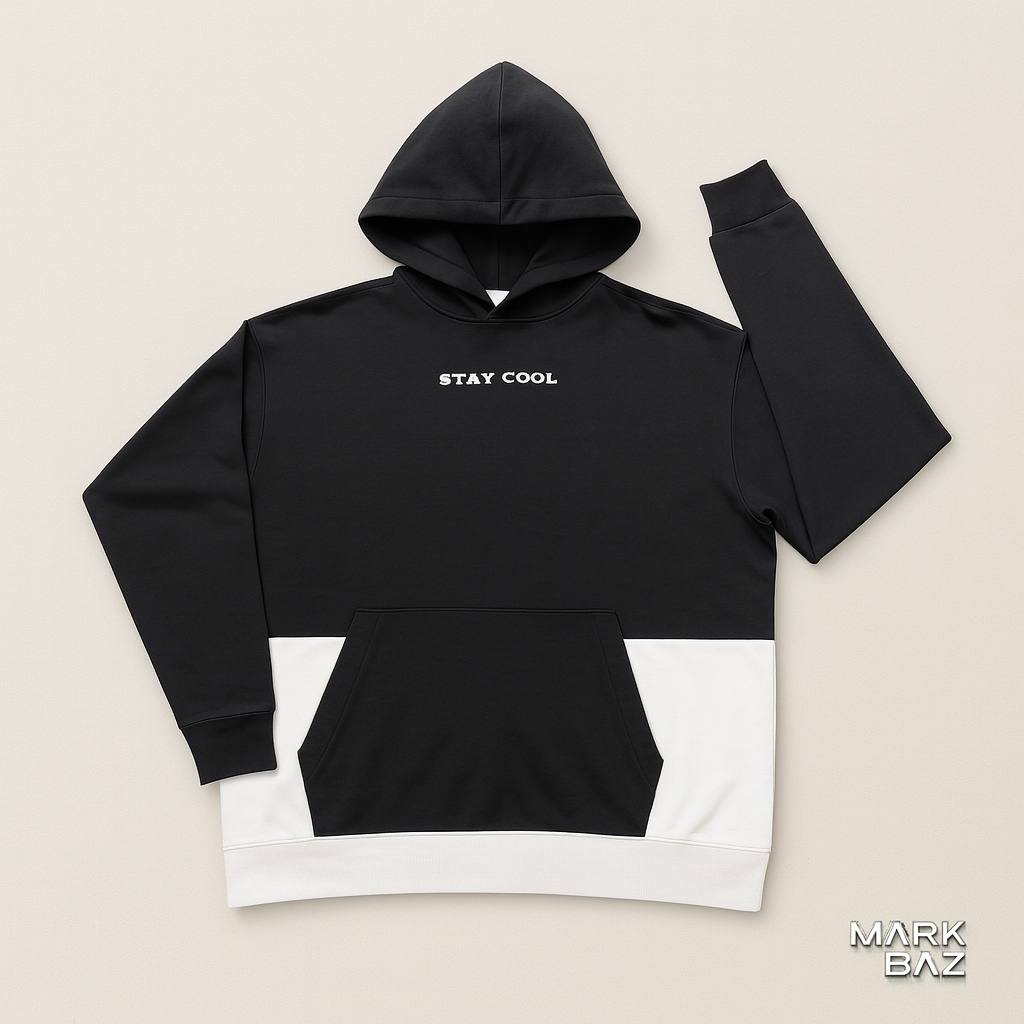 خرید هودی مشکی سفید H&M مدل STAY COOL سایز مدیوم