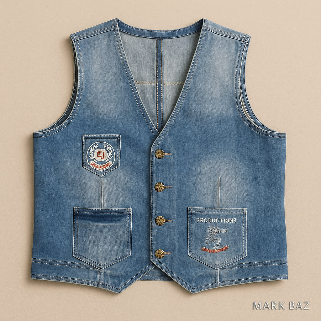 جلیقه جین زنانه و مردانه CLUB مدل Easy Jeans با گلدوزی برجسته و دکمه فلزی اورجینال – سایز L