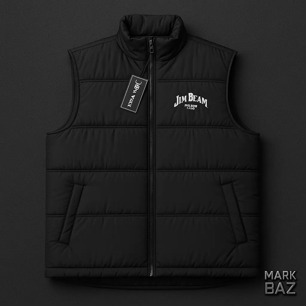 جلیقه پفی مشکی مردانه Jim Beam × JB’s Wear سایز بزرگ 3XL اورجینال الیافی