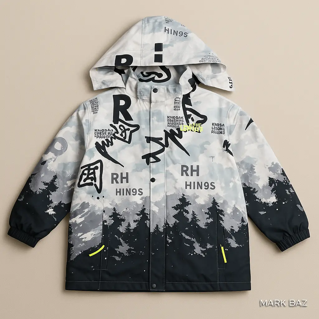 کاپشن بادگیر کلاه‌دار گرافیکی مردانه ضدآب سایز مدیوم (M)"