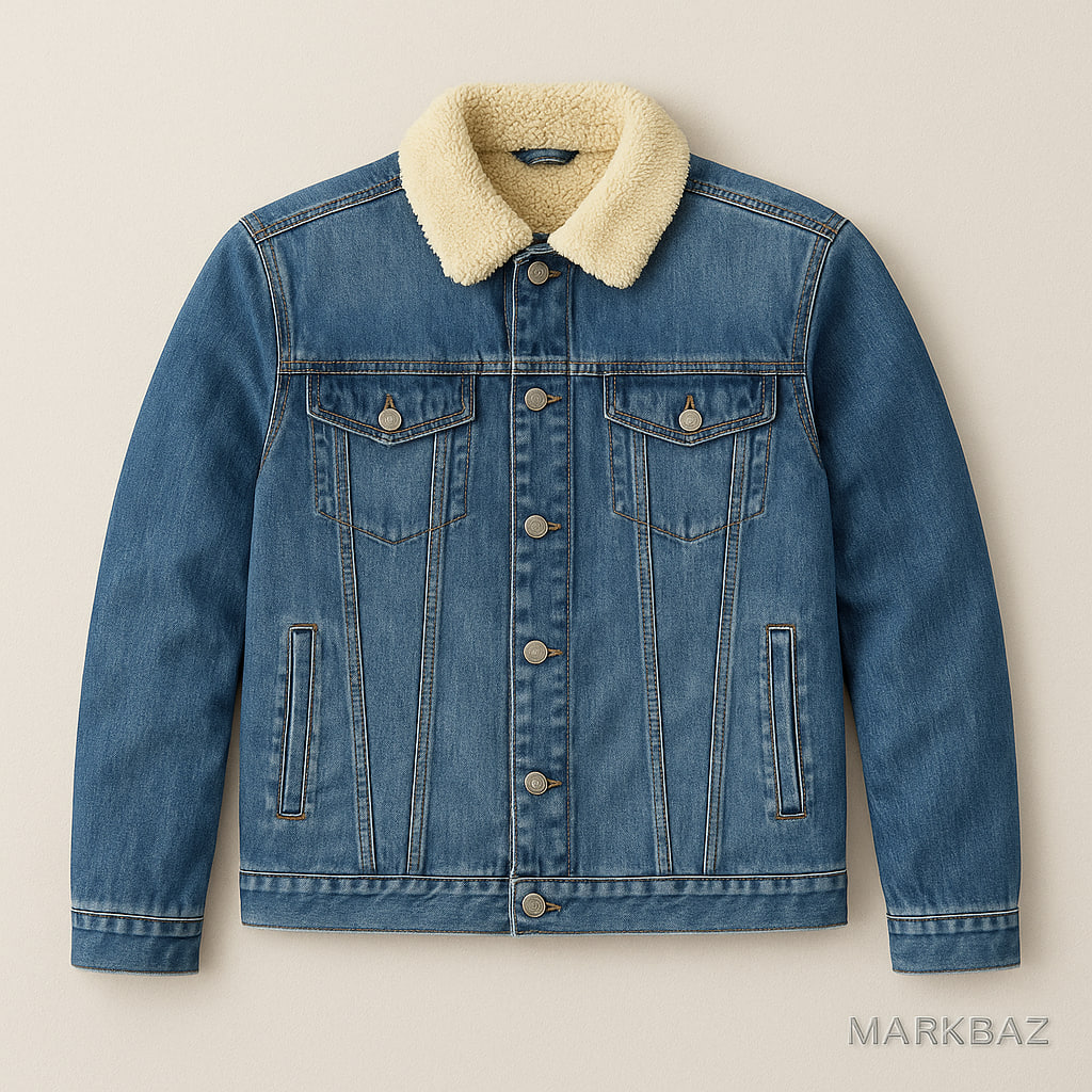 کاپشن جین اورجینال مردانه و زنانه (یونیسکس) Good For Nothing با یقه خزدار و دکمه‌های فلزی حک لوگو