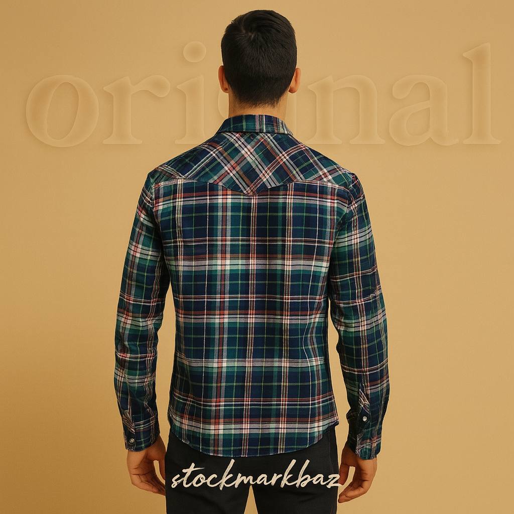 پیراهن پشمی اورجینال LEE مدل اسلیم فیت | ساخت هند با دکمه‌های فلزی