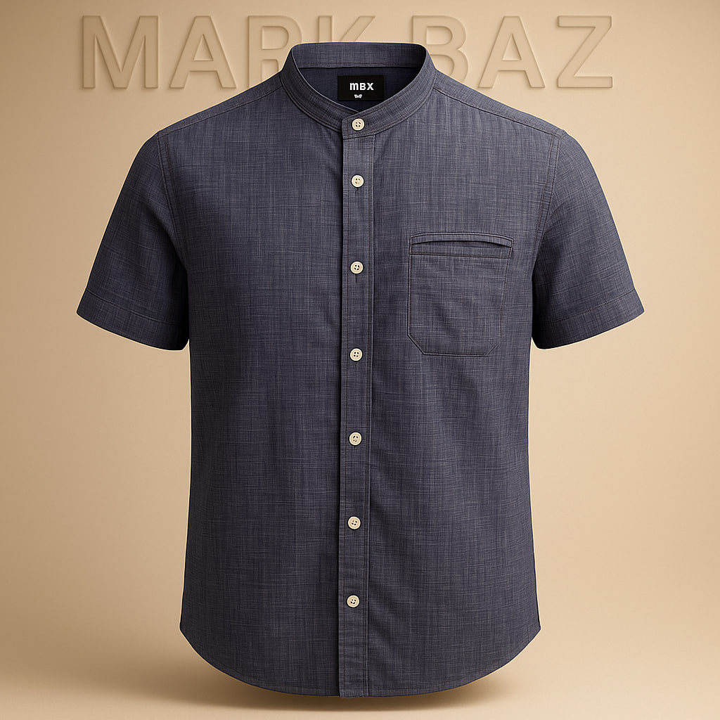 «پیراهن مردانه آستین کوتاه کنفی سرمه‌ای تیره از جنس 100٪ کتان لینن، اورجینال و در حد آکبند با ضمانت اصالت – انتخابی شیک برای استایل روزانه و رسمی»