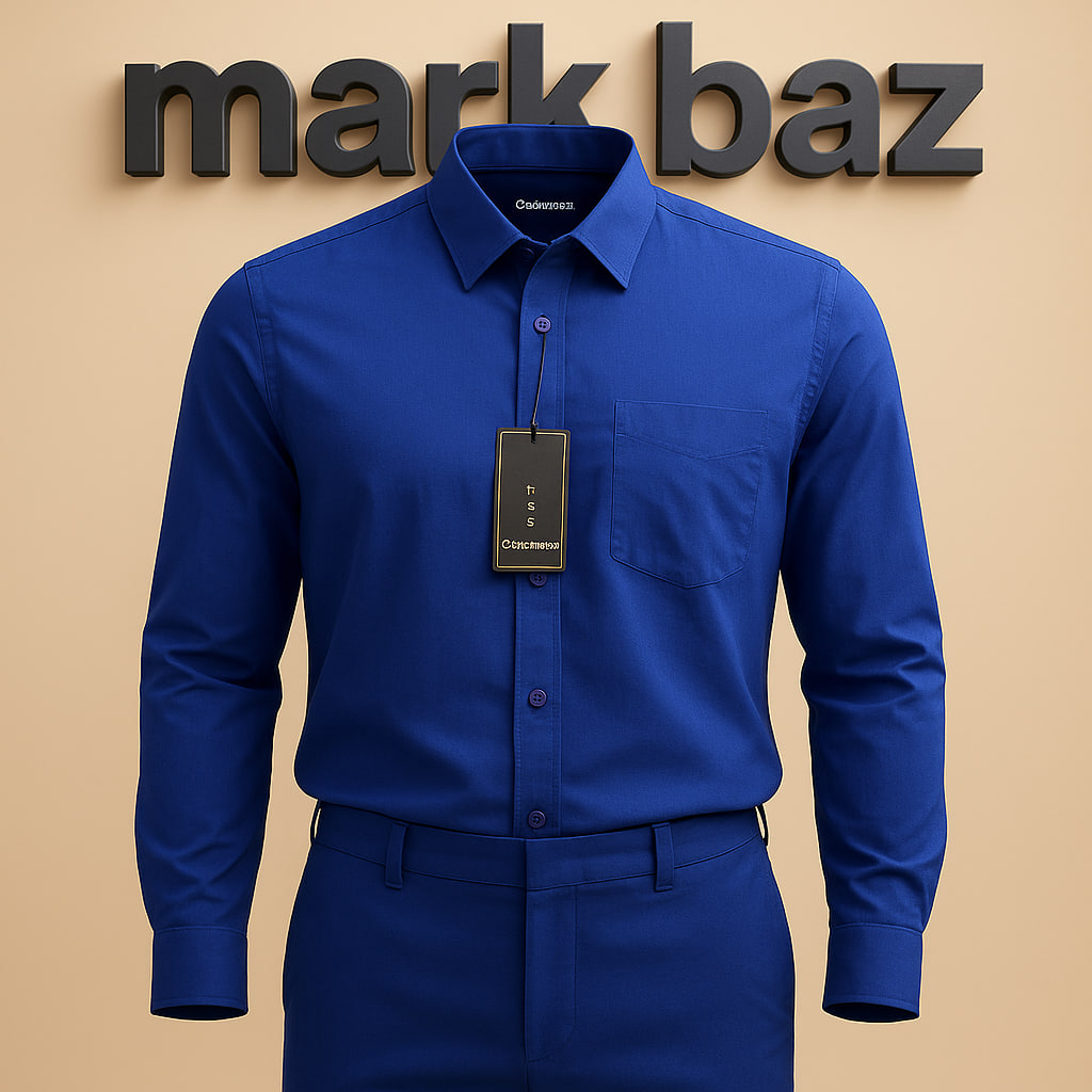 پیراهن مردانه Oxemberg آبی کبالت نخی اورجینال | اسلیم فیت رسمی و روزمره