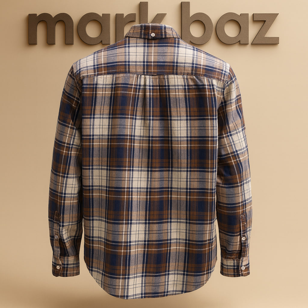 پیراهن پشمی چهارخانه مردانه اورجینال Claybrooke سایز XL از جنس نخ پنبه‌ای مقاوم (در حد آکبند – کرم)