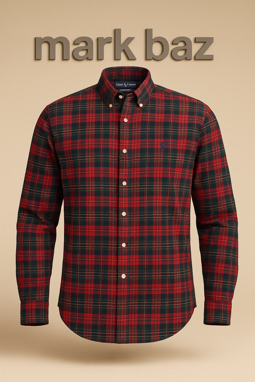 "پیراهن کتان استوک چهارخانه رالف لورن مردانه | اورجینال آمریکایی سایز لارج رنگ قرمز و سبز"