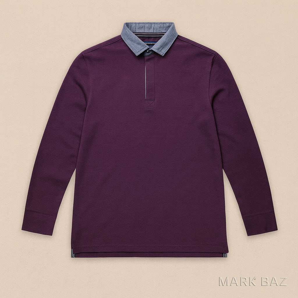 پولوشرت آستین‌بلند مردانه MAINE by Debenhams مدل یقه جین آبی | سوپر کرم اروپایی