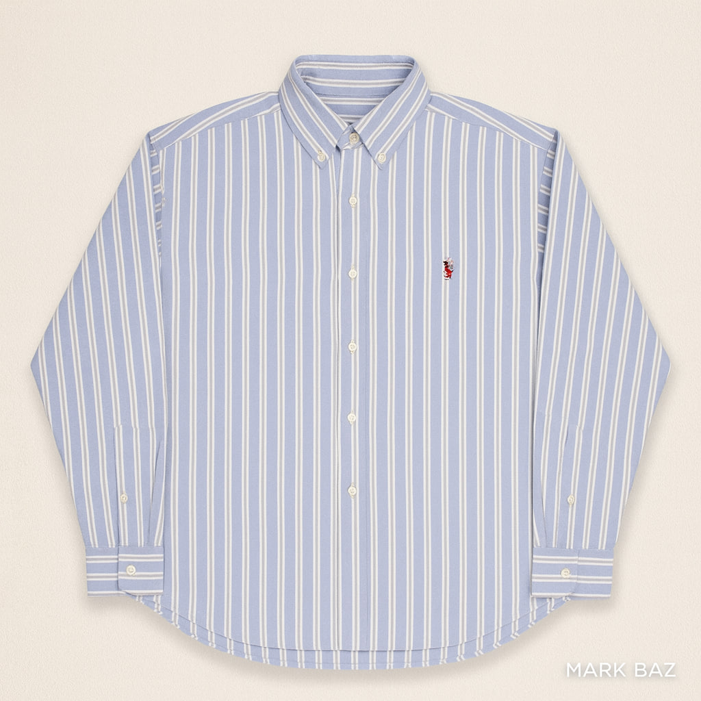 پیراهن مردانه رالف لورن Classic Fit اورجینال راه‌راه آبی سفید