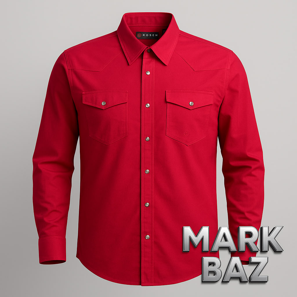 پیراهن مردانه وسترن ROPER آستین بلند قرمز کتان نخی اورجینال | برند آمریکایی ساخت چین با دکمه فشاری و کیفیت سوپرکرم