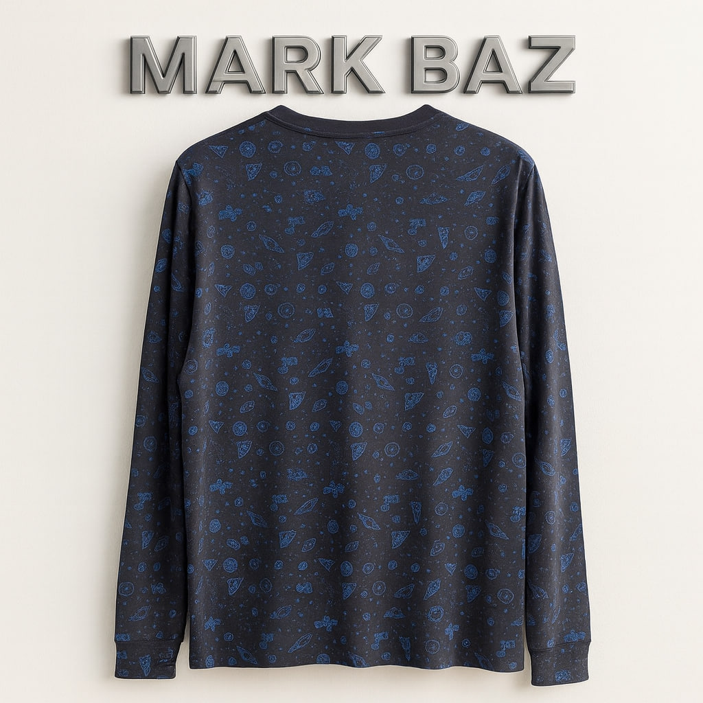 خرید تی‌شرت آستین بلند مشکی و آبی طرح فضایی مردانه TEX سایز مدیوم | اورجینال