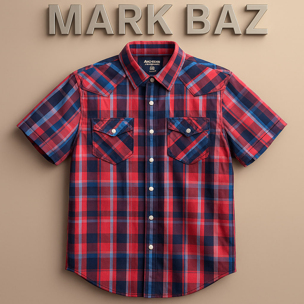 پیراهن چهارخانه آستین کوتاه اورجینال Arizona Jean Co مردانه رنگ قرمز و آبی سایز مدیوم 100٪ کتان ساخت بنگلادش | استوک مارک باز