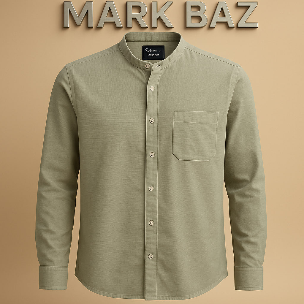 خرید پیراهن مردانه اورجینال Splash | یقه دیپلمات |  آستین بلند | کتان کبریتی ریز | زیتونی