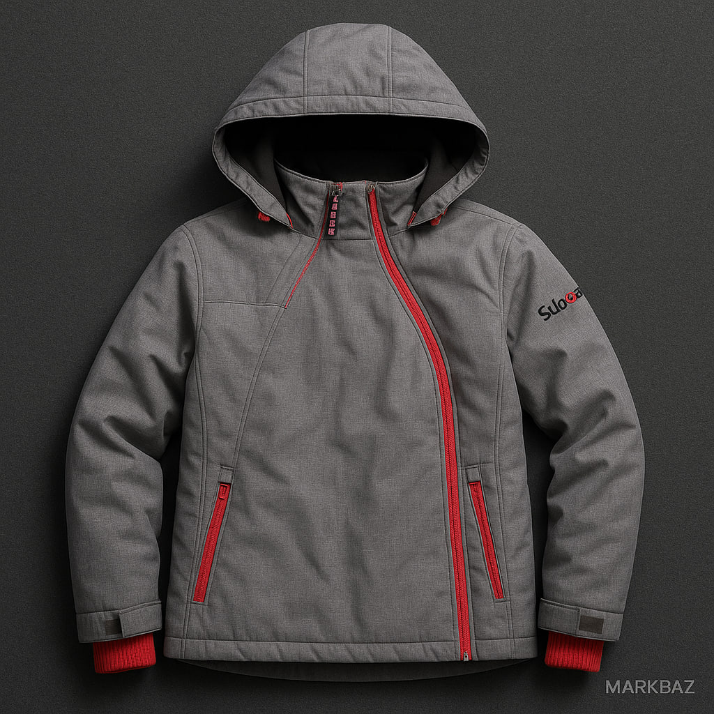 کاپشن زمستانی مردانه Sublevel با زیپ مورب قرمز – استوک اروپایی