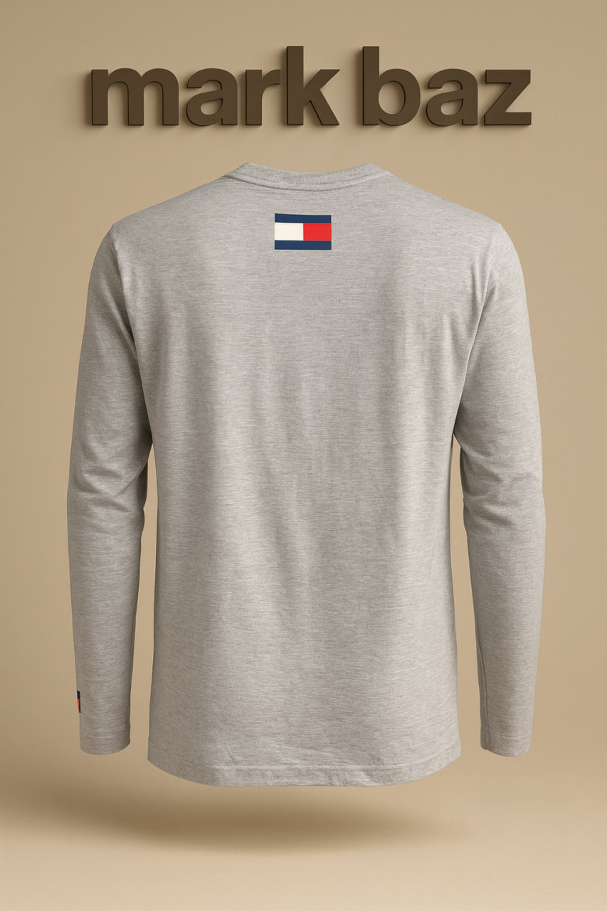 تی‌شرت آستین بلند مردانه Tommy Hilfiger Jeans اورجینال طوسی، جنس 100٪ کتان ضدتعریق در حد آکبند مناسب استایل روزانه و اسپرت