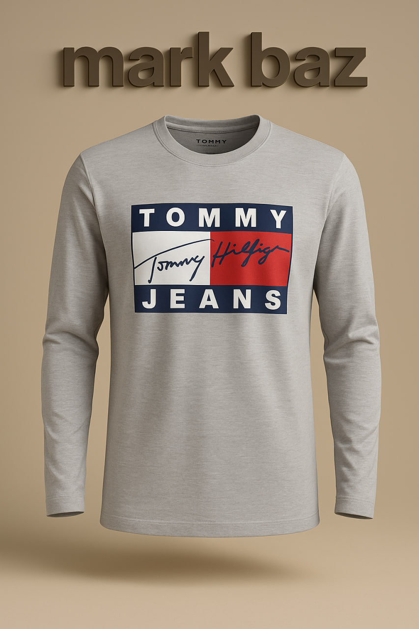 تی‌شرت آستین بلند مردانه Tommy Hilfiger Jeans اورجینال طوسی، جنس 100٪ کتان ضدتعریق در حد آکبند مناسب استایل روزانه و اسپرت