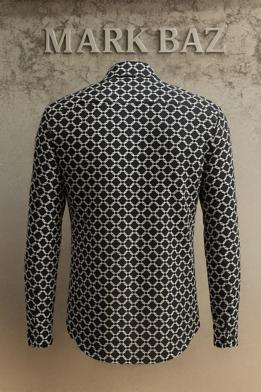 پیراهن نخی اورجینال مردانه برند yd. مشکی با طرح سفید | آکبند با اتیکت فروشگاهی، دوخت بی‌نظیر و ضمانت اصالت کالا مناسب استایل رسمی و روزانه