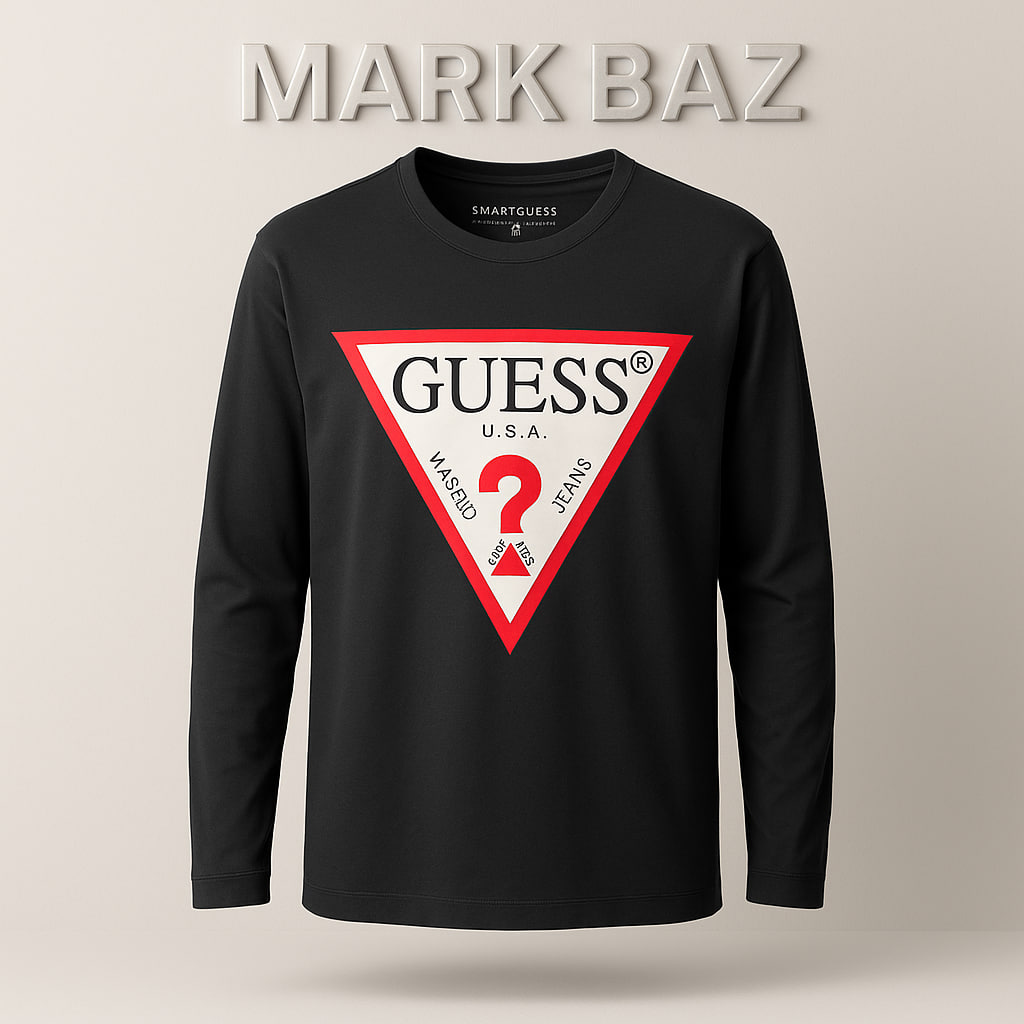 خرید تیشرت آستین بلند مردانه (گس)GUESS SMART GUESS مشکی با لوگوی مثلثی – سایز M اورجینال