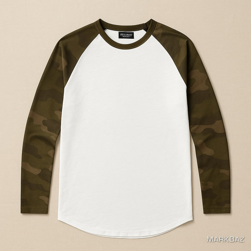 تیشرت آستین‌بلند مردانه Pull&Bear طرح ارتشی ساخت ترکیه