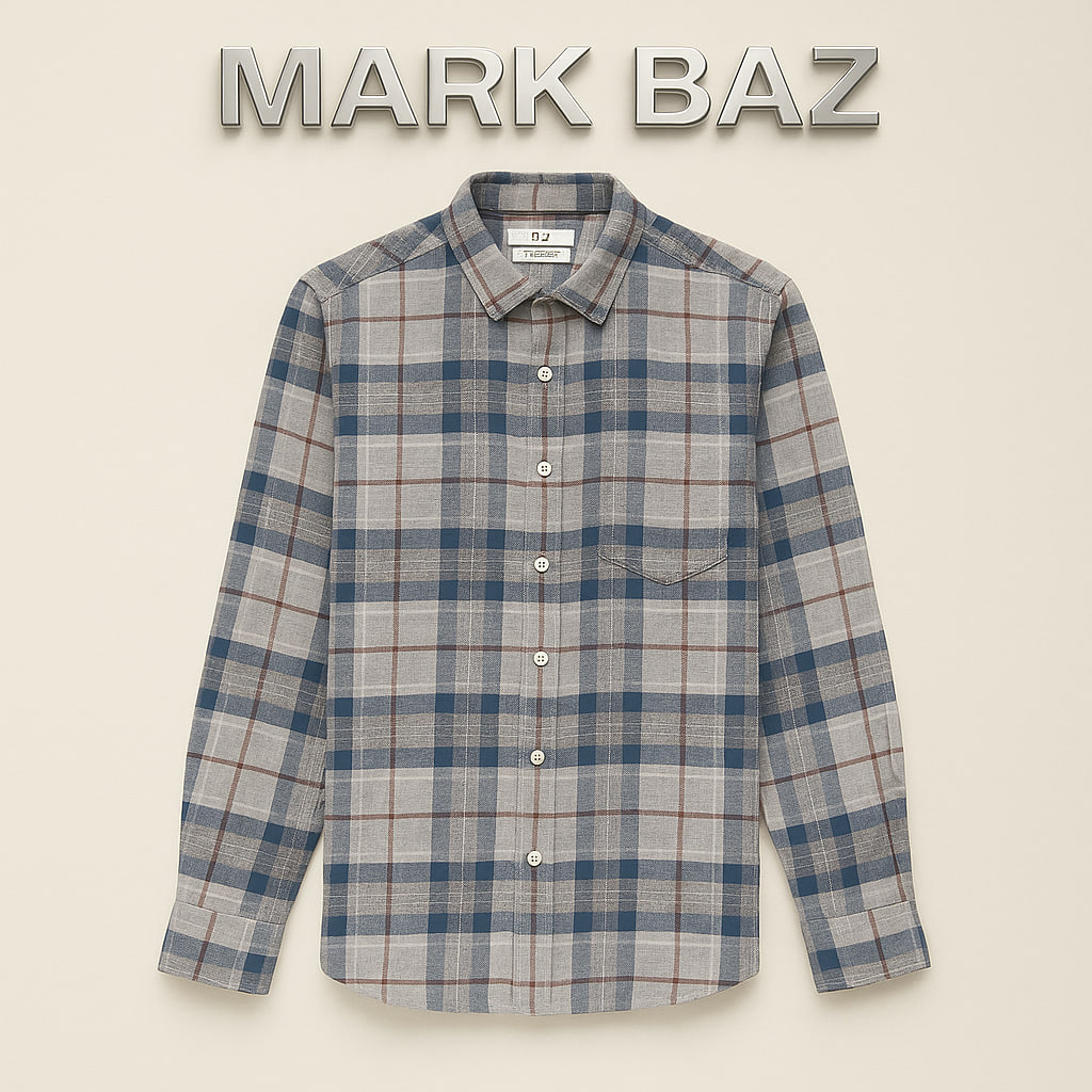 خرید پیراهن چهارخانه مردانه Tu Man خاکستری–سرمه‌ای | پشمی اورجینال با ضمانت