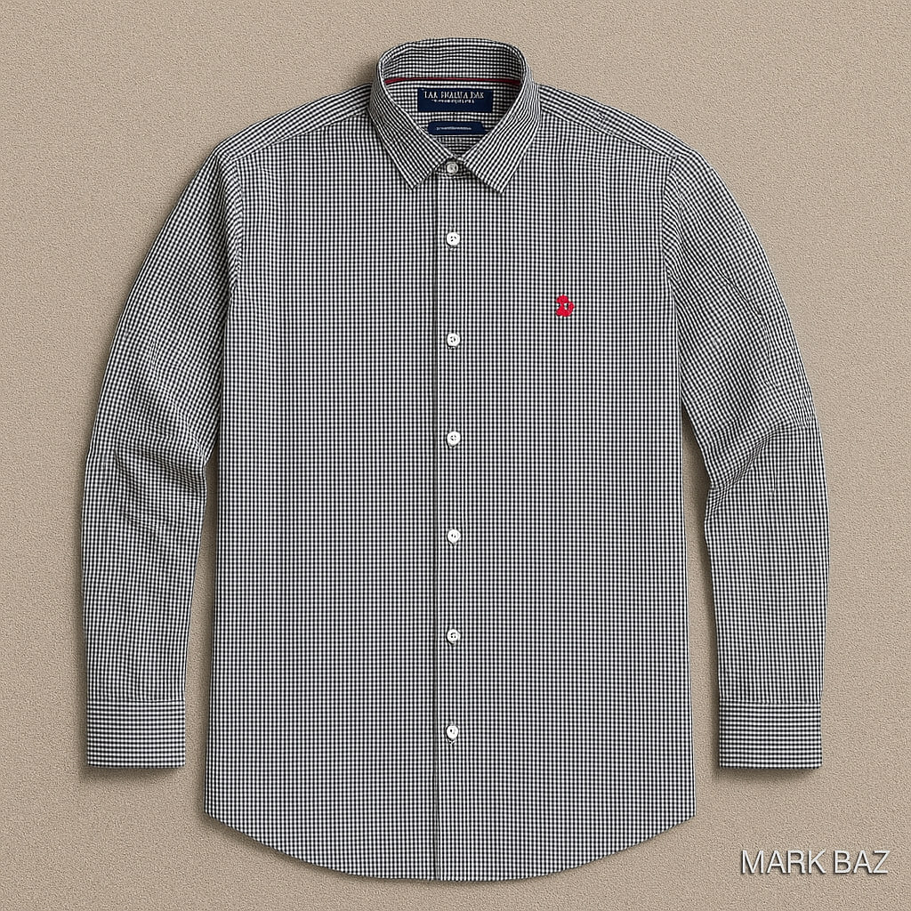 پیراهن چهارخانه ریز U.S. Polo Assn مشکی‌-سفید اورجینال