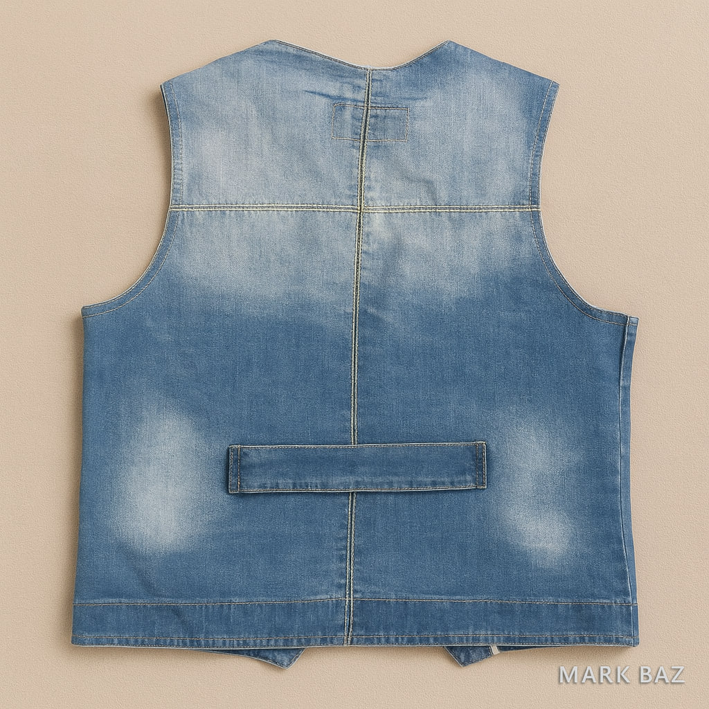 جلیقه جین زنانه و مردانه CLUB مدل Easy Jeans با گلدوزی برجسته و دکمه فلزی اورجینال – سایز L